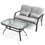 ANGELES HOME 2-Piece Metal Outdoor Patio Conversation Sets with Tempered Glass Coffee Table,Gray Cushions - Image 1