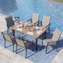 PHI VILLA Black 7-Piece Metal Outdoor Patio Dining Set with Wood-Look Rectangle Table and Textilene Chairs - Image 1