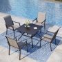 PHI VILLA Black 5-Piece Metal Slat Square Table Patio Outdoor Dining Set with Textilene Chairs - Image 1