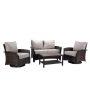 Donglin Williamsport 4-Piece Brown Wicker Patio Conversational Set with Grey Cushions and Furniture Covers - Image 1