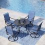 PHI VILLA Black 5-Piece Metal Patio Outdoor Dining Sets with Stamped Round Table and Padded Blue Textilene Swivel Chairs - Image 1