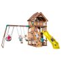 Backyard Discovery Highlander All Cedar Wood Children's Swing Set Playset with Multi-level Clubhouse Rockwall Swings and Yellow Wave Slide - Image 1
