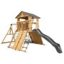Backyard Discovery Endeavor All Cedar Wood Children Swing Set Playset with Elevated Clubhouse Climbing Wall Swings Web Swing and Gray Slide - Image 1