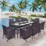 PHI VILLA Black 9-Piece Metal Patio Outdoor Dining Set with Extra-large Rectangle Table and Rattan Chairs with Blue Cushion - Image 1