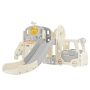 Gray and White Bus Model 9-in-1 Castle Climbing Slide Playset Swing Set with Basketball Hoop - Image 1