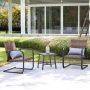 Runesay Retro 3 -Piece Wicker Outdoor Bistro Set Seating Group with Grey Cushion - Image 2