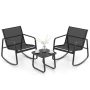 Costway 3-Piece Metal Outdoor Bistro Patio Rocking Set 2 Rocking Bistro Chairs and Glass-Top Table for Porch - Image 1