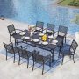 PHI VILLA Elegant 9-Piece Metal Rectangle Outdoor Dining Set with Stackable Dining Chairs - Image 1