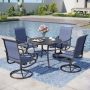 PHI VILLA Black 5-Piece Metal Outdoor Dining Set with Round Table and Textilene Swivel Chairs - Image 1