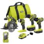 RYOBI ONE+ 18V Cordless 4-Tool Combo Kit with 1.5 Ah Battery, 4.0 Ah Battery, Charger, and 15-Piece Round Shank Drill Bit Set - Image 1