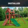 Gorilla Playsets Professionally Installed Double Down Wooden Outdoor Playsets with 2 Wave Slides, Rock Wall, and Swing Set Accessories - Image 1