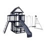 Backyard Discovery Canyon Creek White All Cedar Wooden Outdoor Swing Set Playset with Rock Wall, Wave Slide, Web Swing, and Play Kitchen - Image 1