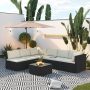LQOFZ Black 7-Piece Wicker Patio Conversation Set with Beige Cushions - Image 1