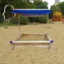 GOGEXX 45.3 in. L x 45.3 in. W x 46.5 in. H Children's Wood Sandbox with Canopy Kids Gift Game Wood Playset Outdoor Golden Red - Image 1