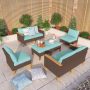 PHI VILLA Brown Rattan Wicker 8-Seat 8-Piece Steel Patio Outdoor Sectional Set with Blue Cushions DS8BU10320204 - Image 1