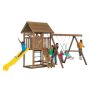 PlayStar All Pro Starter Wooden Outdoor Playset American Made W/Slide, Rock Wall, Anti Tip Third Leg, Swings and Rings - Image 1