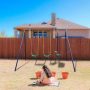 GOGEXX 3-in-1 Heavy-Duty Metal Outdoor Playground Equipment Kids Swing Sets with 2 Swings, 1 Glider Kids Playset - Image 1
