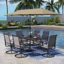 PHI VILLA Black 8-Piece Metal Rectangle Patio Outdoor Dining Set with Table, Umbrella and Textilene Swivel Chairs THD8-326-93GRM - Image 1
