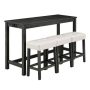 4-Piece Black MDF Wood Rectangular Outdoor Dining Set with White Cushions - Image 1