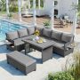 5-Piece Gray PE Wicker Outdoor Patio Sectional Set, Sectional L-Shaped Garden Furniture Set with Gray Cushions - Image 1