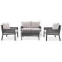 4 Piece Sling Outdoor Bistro Set with Tempered Glass Table with Thick Cushions for Backyard Porch Balcony Grey - Image 1