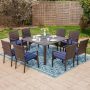 PHI VILLA Black 9-Piece Metal Patio Outdoor Dining Set with Cast Aluminum Slat Square Table and Rattan Chair with Blue Cushion - Image 1