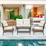 EAGLE PEAK 4-Piece Wicker Patio Conversation Set with Beige Cushions - Image 1