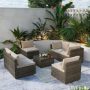 LQOFZ Dark Brown 7-Piece PE Wicker Patio Conversation Set with Light Brown Cushions - Image 1