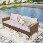 PHI VILLA Brown Rattan Wicker 3 Seat 3-Piece Steel Patio Outdoor Sectional Set with Beige Cushions - Image 1