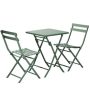 3 Piece Dark Green Metal Patio Outdoor Bistro Set of Foldable Square Table and Chairs - Image 1