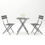 Zeus & Ruta 3 Pieces Gray Metal Patio Outdoor Bistro Set Balcony Metail Chair Table Set - Image 1