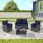 4-Pieces Wicker Outdoor Patio Furniture Sectional Set, with Blue Cushions and Tempered Glass Coffee Table - Image 1