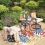 PHI VILLA Brown 3-Piece Cast Aluminum Outdoor Dining Set with Square Table and Swivel Chairs with Beige Cushions - Image 1