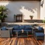 fiziti 7-Piece Wicker Outdoor Patio Conversation Furniture Seating Set with Blue Cushions and Coffee Table - Image 1