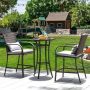 Zeus & Ruta 3-Piece Brown Wicker Rattan Bar Height Outdoor Bistro Set with Gray Cushion - Image 1