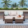 PHI VILLA Brown Rattan Wicker 5 Seat 3-Piece Steel Patio Outdoor Sectional Set with Beige Cushions and 2 Ottomans - Image 1