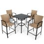 ANGELES HOME 5-Piece Wicker Outdoor Bistro Set, Heavy-Duty Steel Frame with Beige Cushions - Image 1