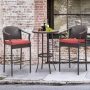 3 Piece Black Frame Wicker Outdoor Bistro Set, with Red Cushions and Round Top Coffee Table, for Garden Poolside - Image 1