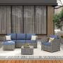 XIZZI Bella Gray 6-Piece Wicker Outdoor Sectional Set with Denim Blue Cushions - Image 1