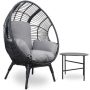 Zeus & Ruta 2-Piece Grey Patio Wicker Outdoor Bistro Set with Grey Cushions, Egg Chair, Side Table, Water and Sun Resistance - Image 1