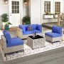 XIZZI Apollo 5-Piece Wicker Outdoor Patio Conversation Seating Set with Navy Blue Cushions - Image 1