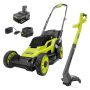RYOBI ONE+ 18V 13 in. Cordless Walk Behind Push Lawn Mower and Cordless String Trimmer/Edger with 4.0 Ah Battery and Charger - Image 1