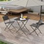 Zeus & Ruta 3 Piece Wicker Outdoor Bistro Set with Foldable Table and 2-Chairs, Brown - Image 1