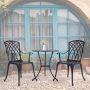 3-Piece Aluminum Outdoor Bistro Set with Umbrella Hole, Bar Table, for Poolside, Porch, Patio Balcony, Black - Image 1