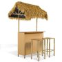 maocao hoom 3-Piece Metal and Wicker Outdoor Serving Bar Set with PE Grass Canopy, Table and Stools, Acacia Wood Top, Natural - Image 1