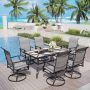 PHI VILLA 7-Piece Metal Outdoor Dining Set with Rectangular Faux-Wood Tabletop and 6 Sling Padded Swivel Texitilene Chairs - Image 1
