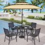 PHI VILLA 6-Piece Metal Patio Outdoor Dining Sets with 10ft Beige Umbrella without Base - Image 1