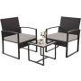 3-Piece Black Wicker Outdoor Bistro Set with Gray Cushion - Image 1