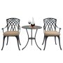 3-Piece Cast Aluminum Patio Outdoor Bistro Table Set with Umbrella Hole and Grey Cushions for Patio Balcony, Black - Image 1