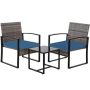 Clihome 3-Piece Wicker Outdoor Bistro Set with Blue Cushions - Image 1